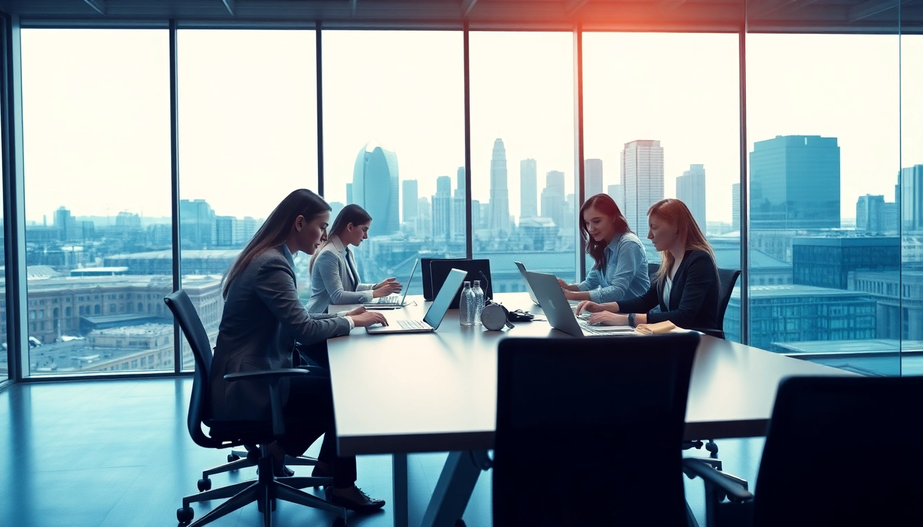 Professionelle Arbeitsatmosphäre bei einem Headhunter Köln mit Teamarbeit und moderner Büroausstattung.