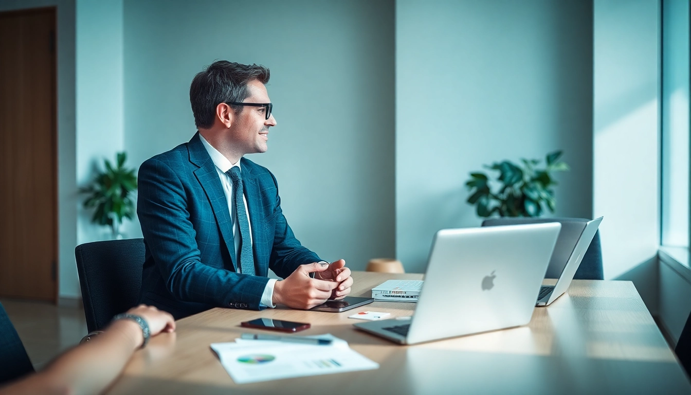 Headhunter Kiel: Engaging headhunter discusses opportunities with a candidate in a modern office.