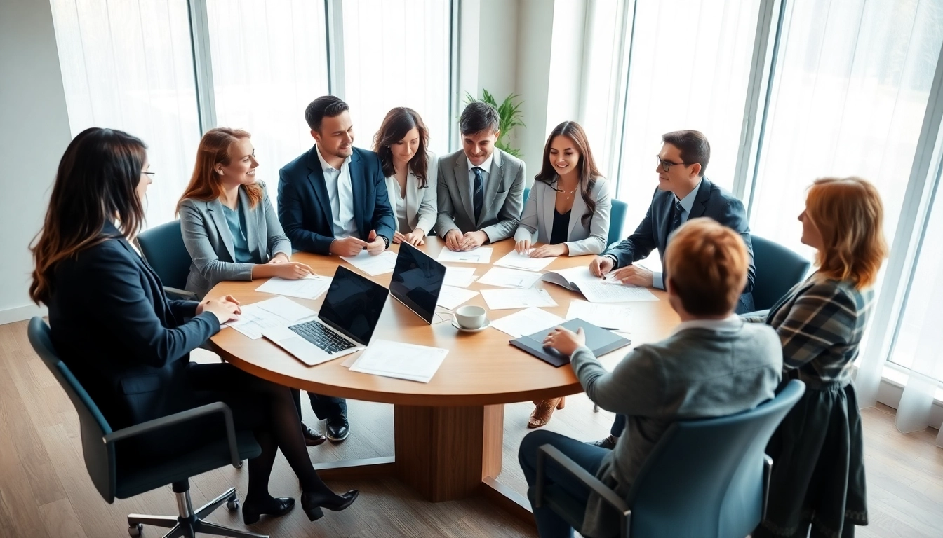 Headhunter Wiesbaden bespricht rekrutierungsstrategien mit Klienten am Tisch.