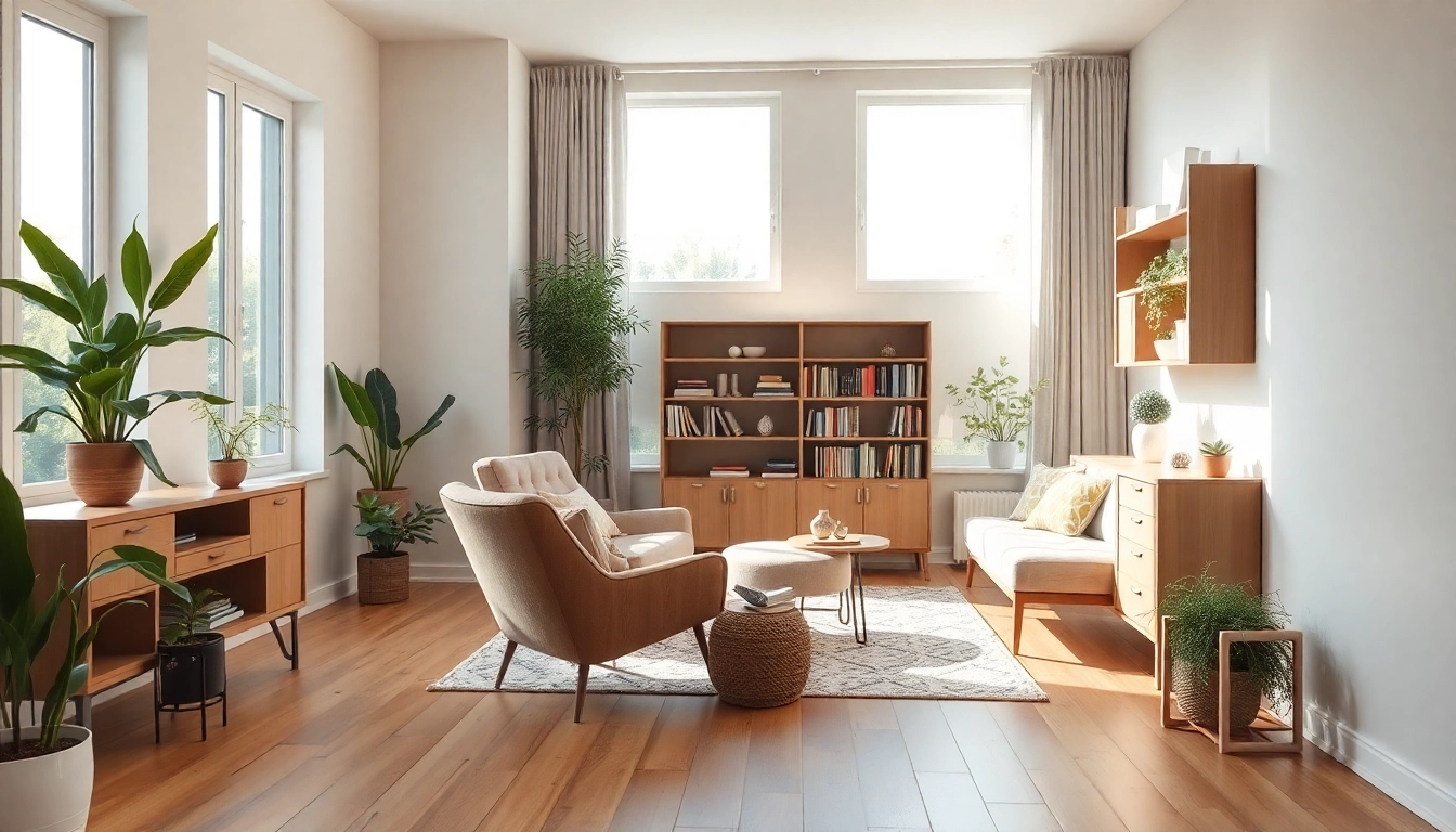 Inspirierende Raumgestaltung mit eleganten Möbeln und warmem Licht