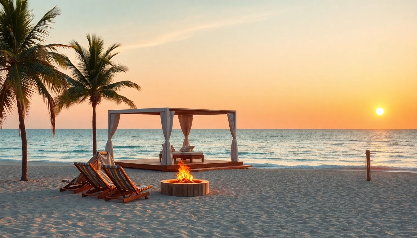 Luxuriöse Küstenkabine mit Meerblick, ideal für entspannende Strandtage.