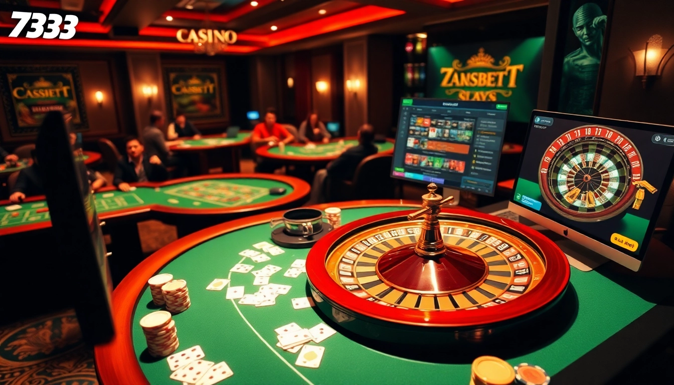 Players enjoying games at 733bet casino, showcasing excitement and luxury in online gambling.