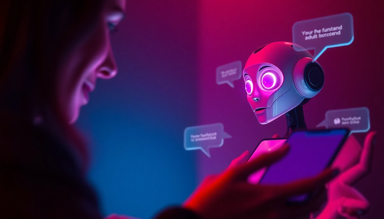 Porn AI chat platform showcasing a user engaging in stimulating conversation with a lively chatbot in a vibrant, ambient setting.