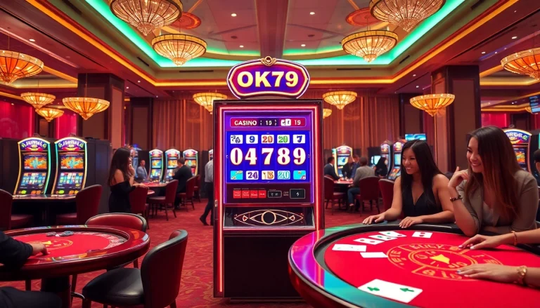 Slot players enjoying their time at OK789 casino with vibrant machines and tables.
