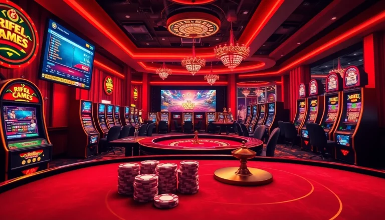 Engaging gambling scene illustrating link 12bet with casino elements like poker chips and slot machines.