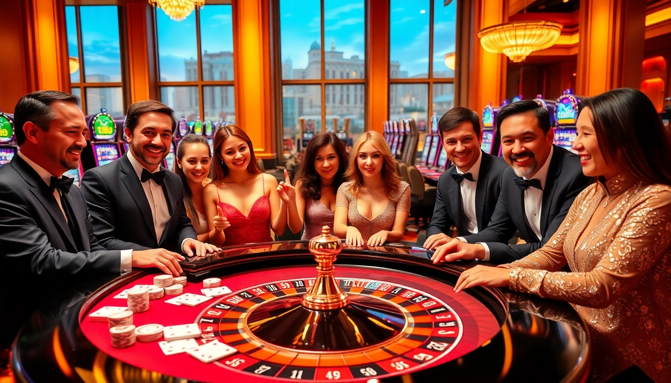 TT88 gaming scene with colorful poker chips and an excited group of gamblers.