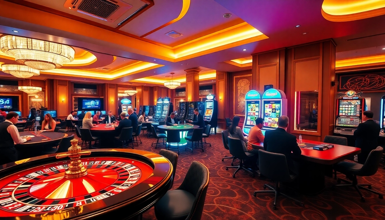 Excited players engaging in thrilling bets at RR88's luxurious casino.