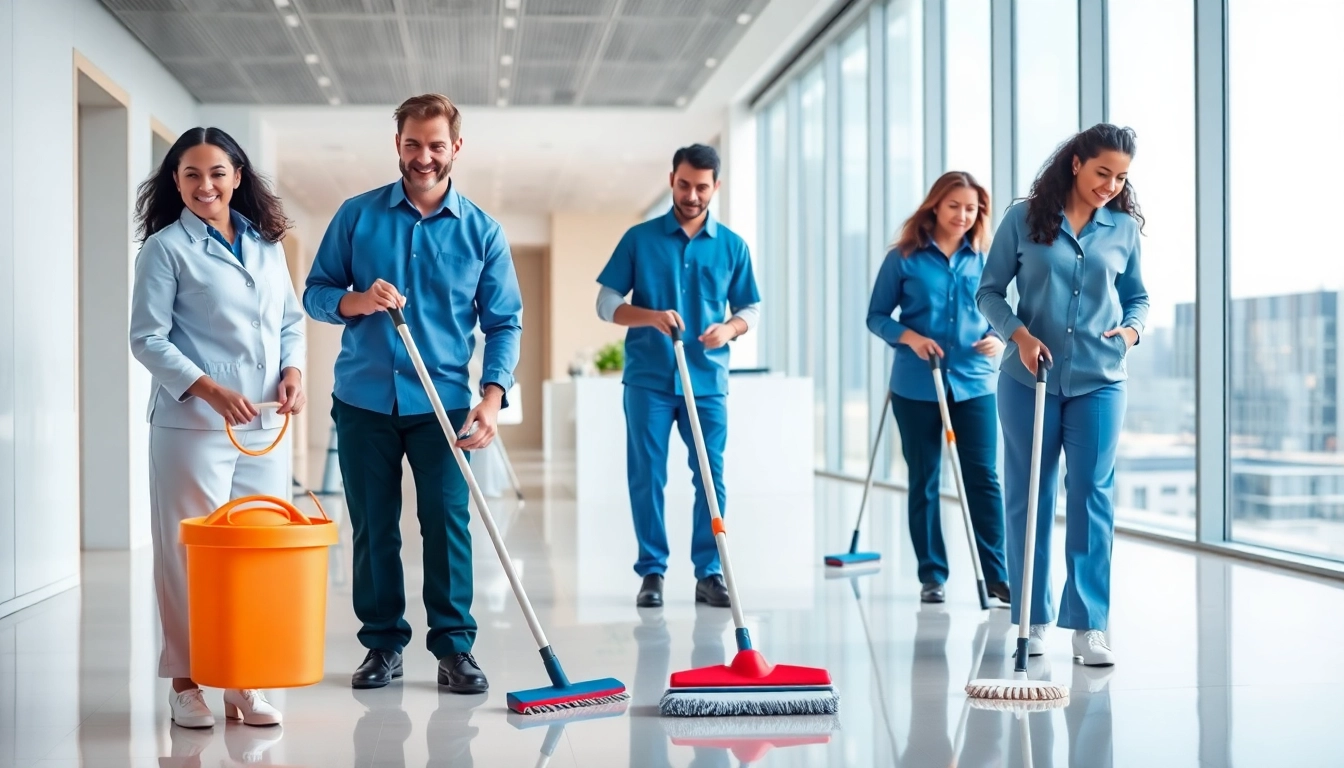 Perfekte gebäudereinigung münchen durch professionelle Reinigungskräfte in modernem Büro.