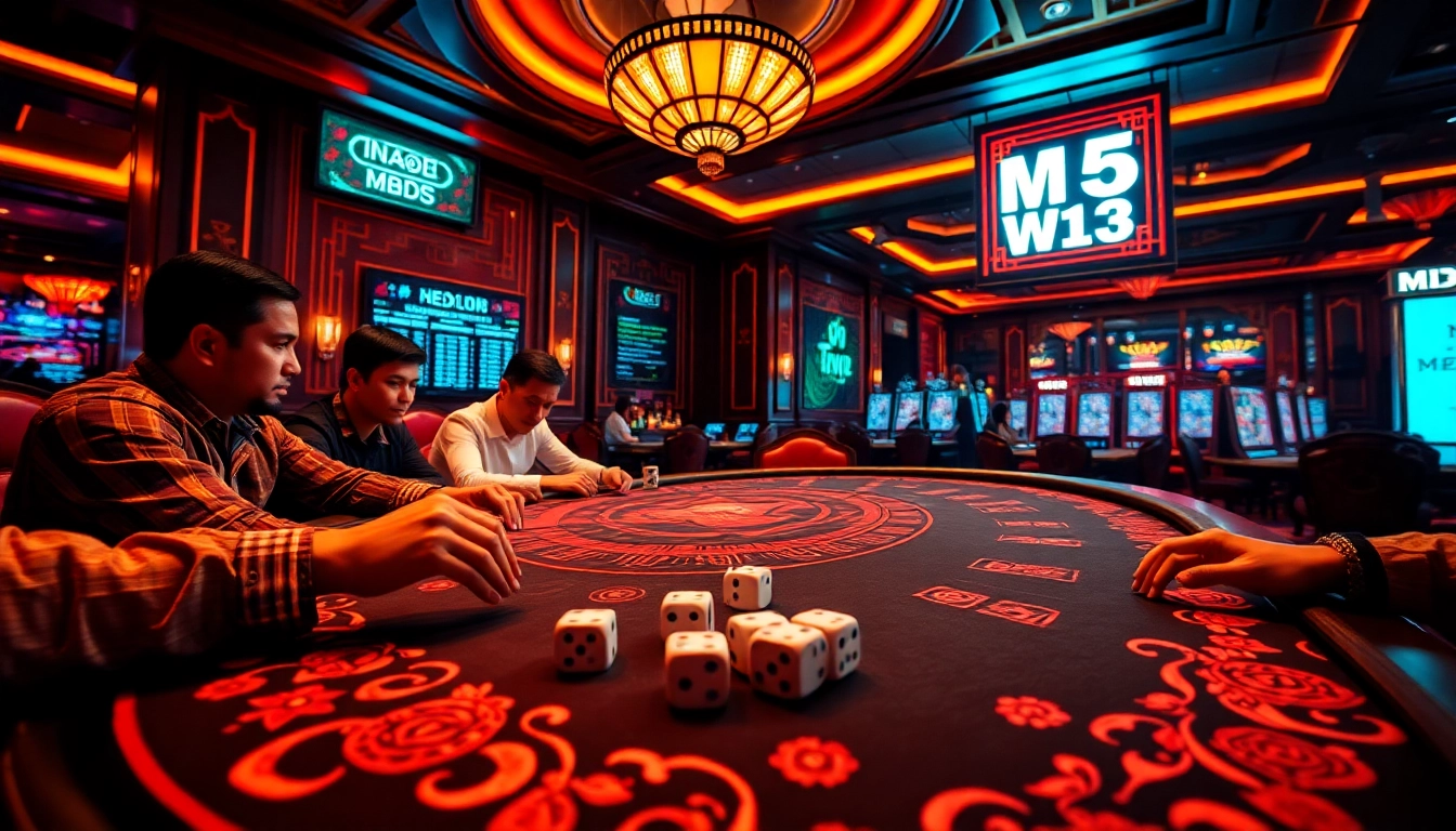 Players engaging in a high-stakes Tài Xỉu MD5 game with vibrant casino decor and MD5 codes displayed.