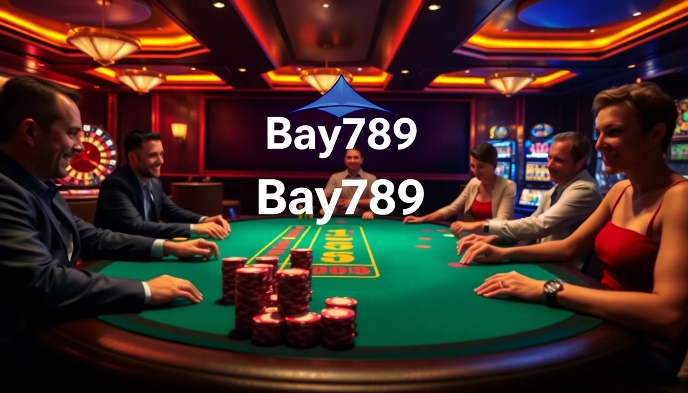 Experience thrilling gameplay at Bay789 with an exciting casino scene featuring poker and blackjack.