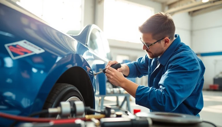 Beulendoktor Bottrop repariert Dellen an einem Fahrzeug in einer modernen Werkstatt.