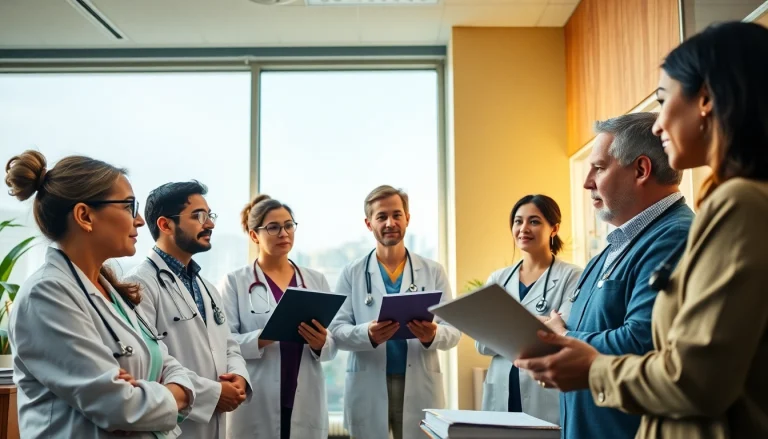 Gesundheitsratgeber Deutschland: Informative discussion among healthcare experts in a bright office.