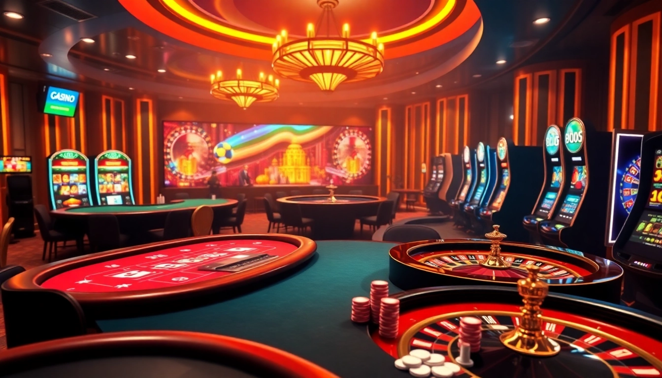 High-stakes gaming atmosphere at https://58winvn.us.com/ featuring lively roulette and poker tables.