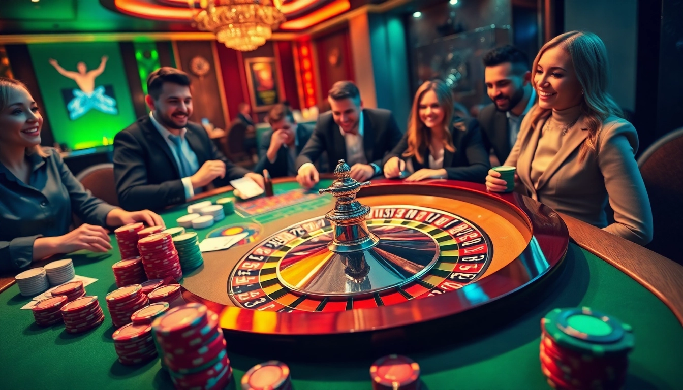 Players enjoying a vibrant casino game scene at Bay789 with roulette and cards