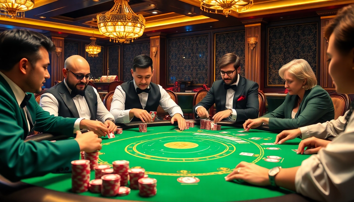 Exciting poker game at 789win featuring intense players and vibrant casino elements.