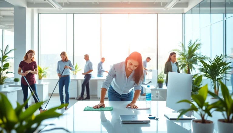Professionelle Büroreinigung Berlin durch ein engagiertes Team in einem modernen Büro.