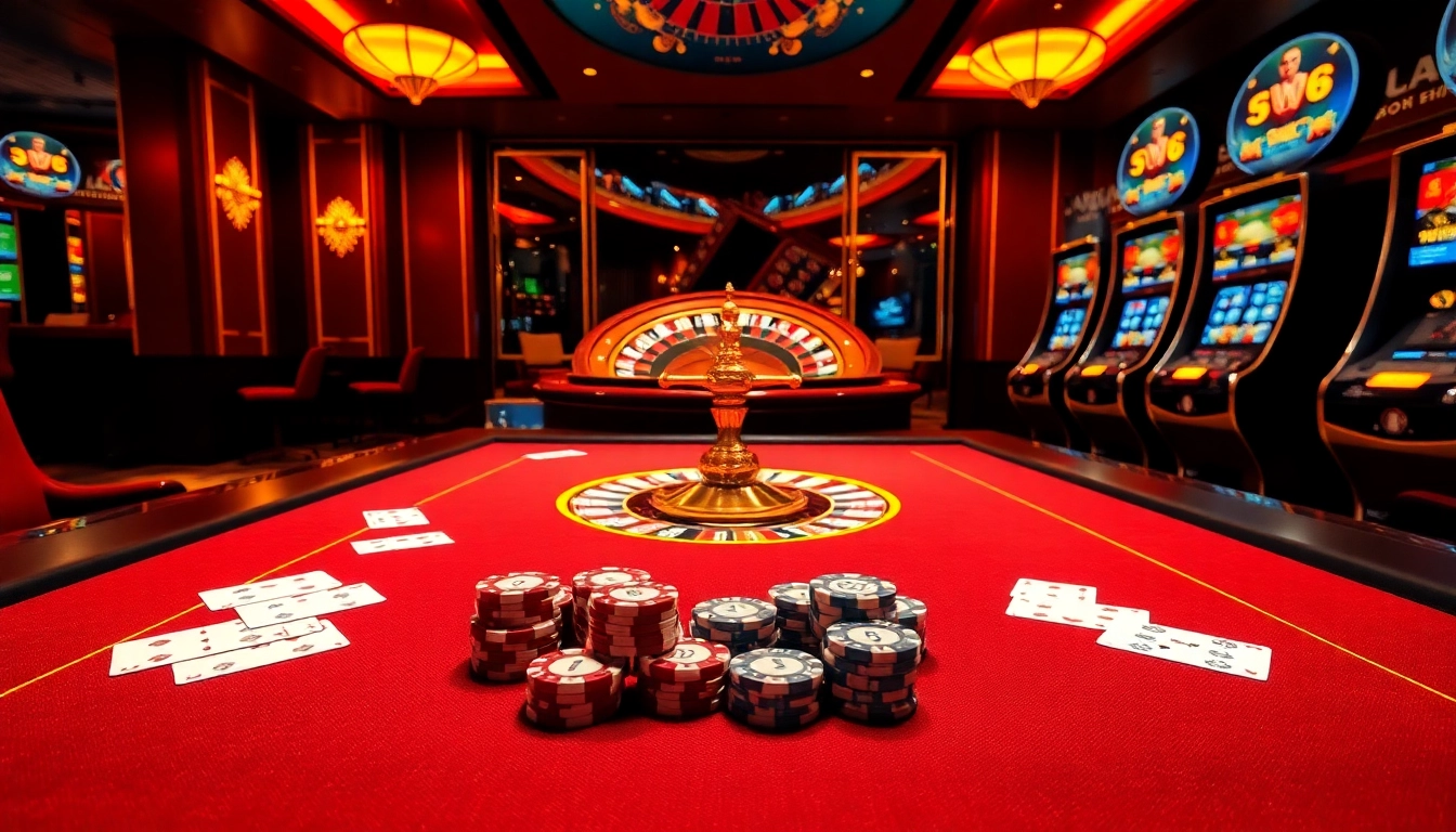 Engaging casino gaming scene illustrating Giới Thiệu ABC8, featuring poker chips and cards.