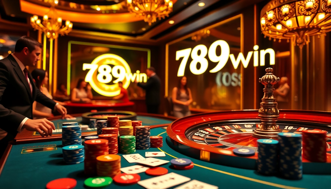 Players enjoying thrilling games at the 789win casino, surrounded by vibrant atmosphere and luxury.
