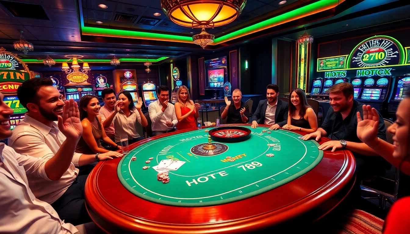 Players enjoying a thrilling game at the HOT789 casino table surrounded by excitement.