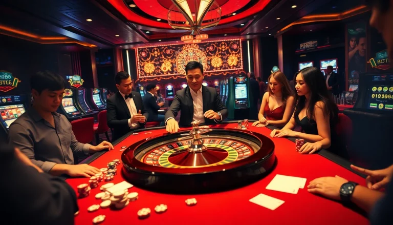 Experience the excitement of RR88 with players at a vibrant roulette table.