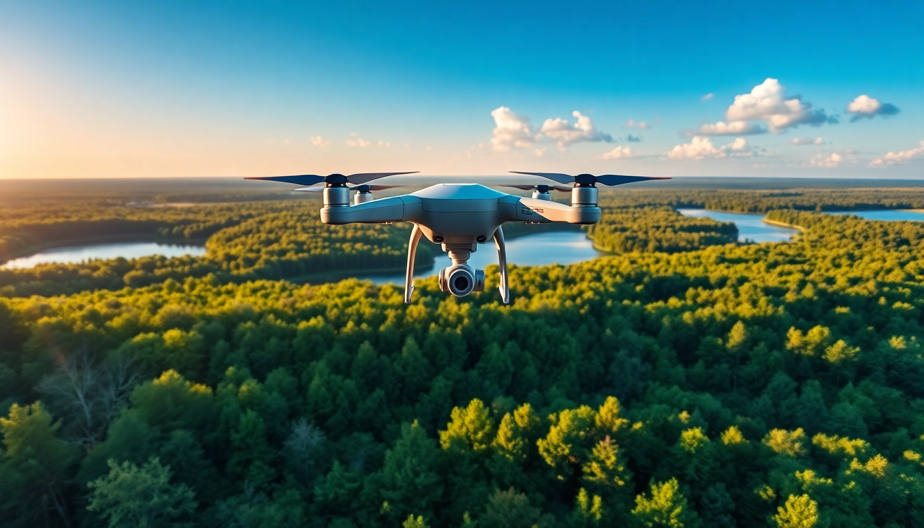 Drohnenaufnahmen Brandenburg zeigen atemberaubende Landschaften mit sich erstreckenden Wäldern.