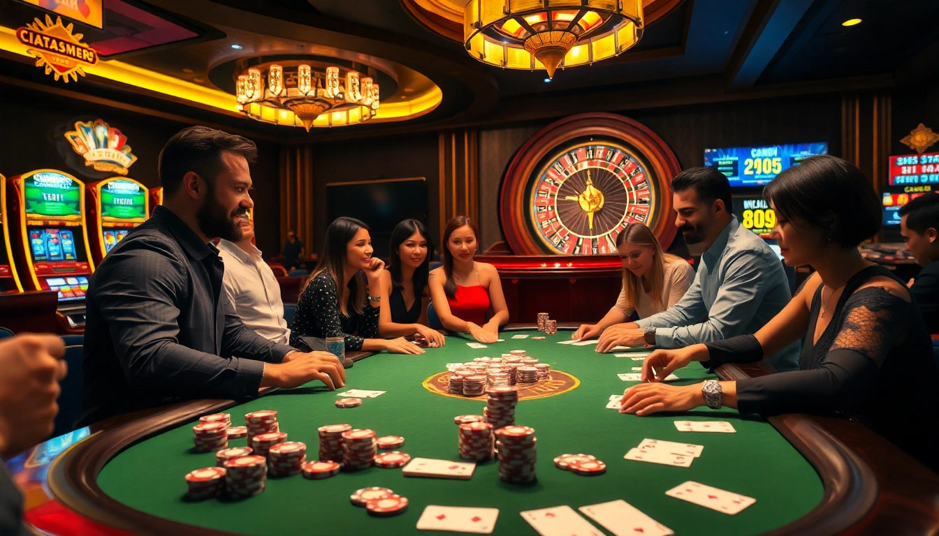Players enjoying an exhilarating game at S 8's luxurious poker table in a high-stakes casino.