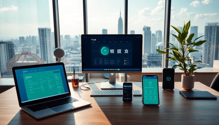 快连官网 showcasing secure internet connectivity on multiple devices in a vibrant workspace.