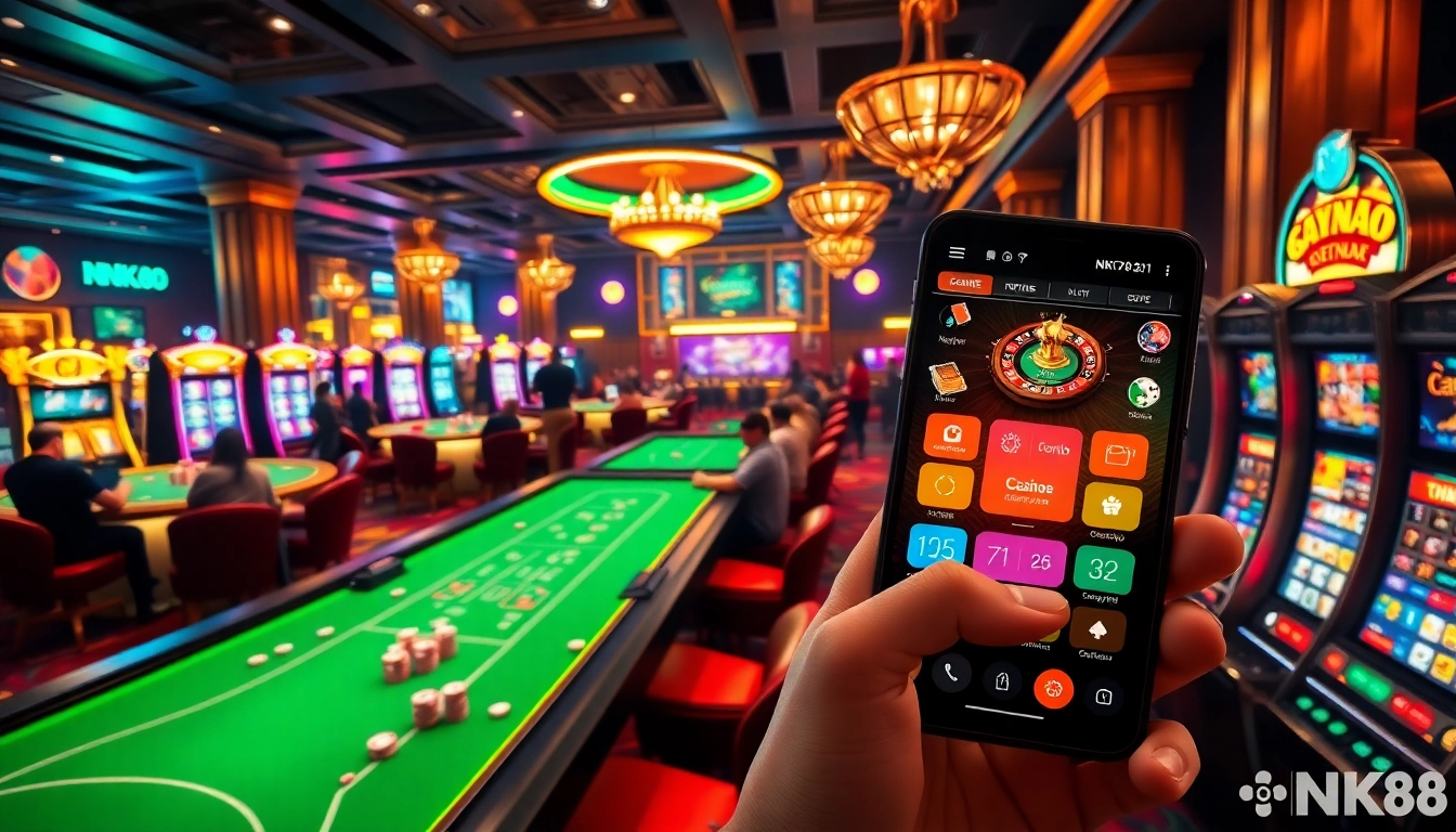 Experience the excitement of NK88 with vibrant casino tables and engaging players.