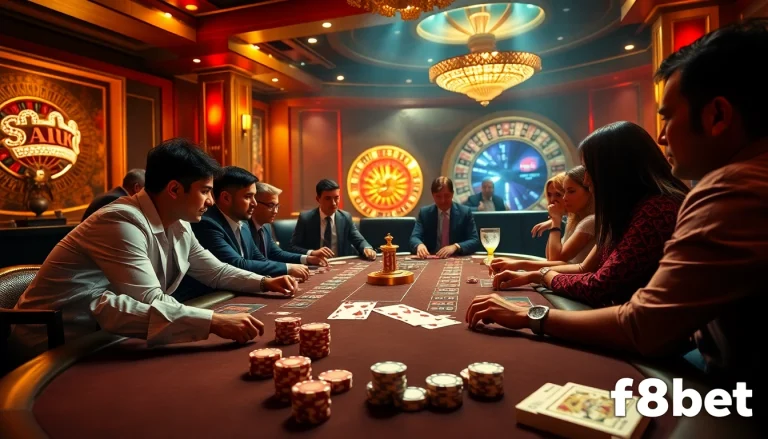 Experience thrilling moments at f8bet with an exciting poker game in a luxurious setting.