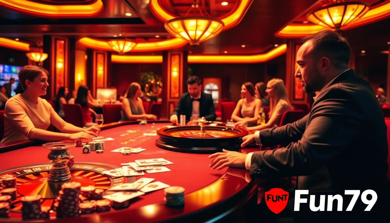 Experience thrilling gameplay at Fun79's vibrant casino table, featuring real dealers and classic games.