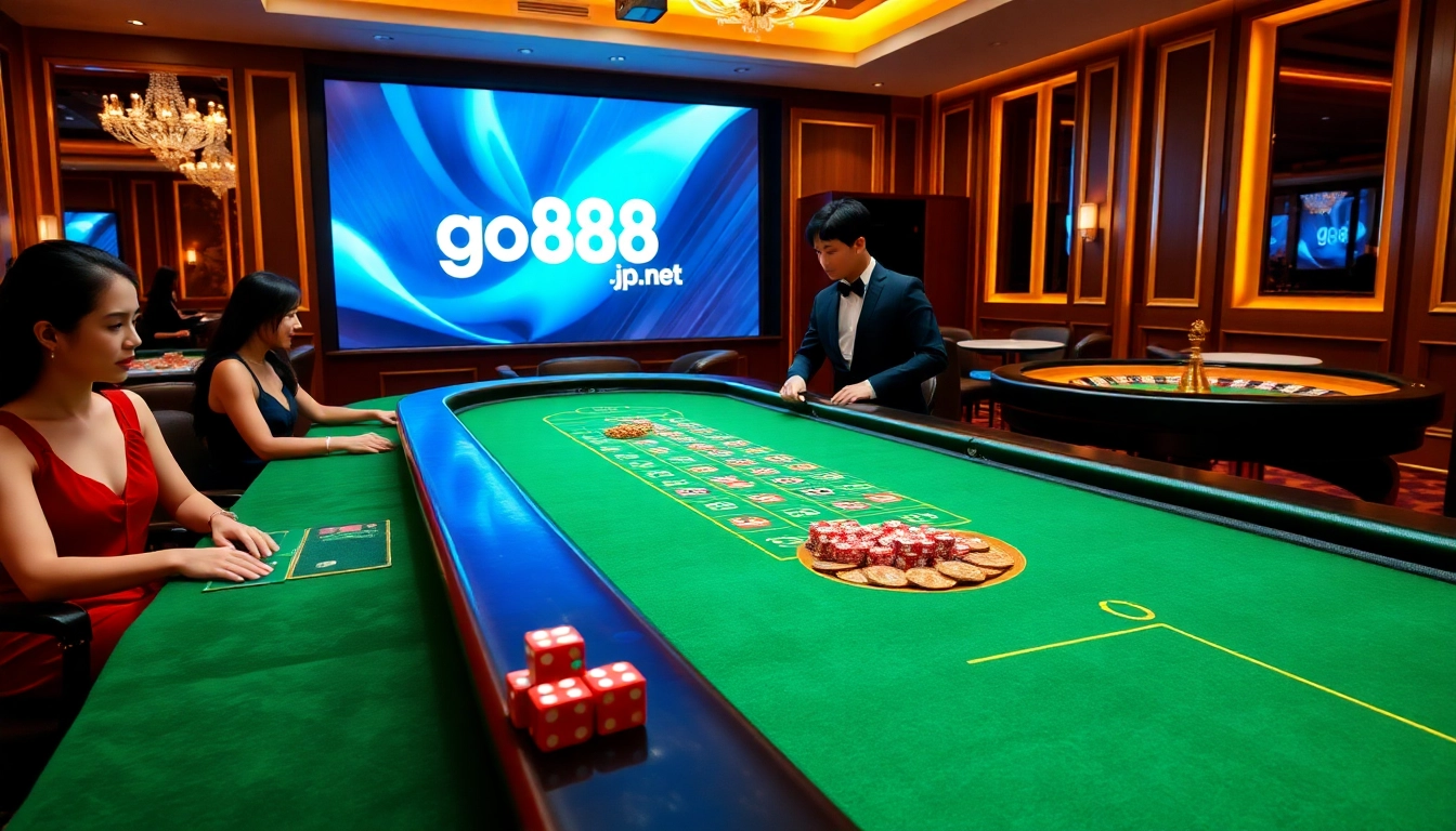 Engaging gaming experience at go888.jp.net featuring vibrant casino tables and poker chips.