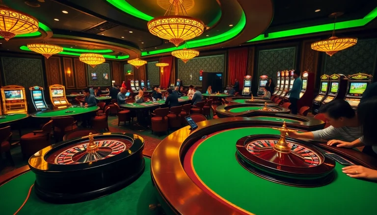 Engage with the luxurious gambling experience at https://goal123.ac/ featuring casino tables, roulette wheels, and poker chips.