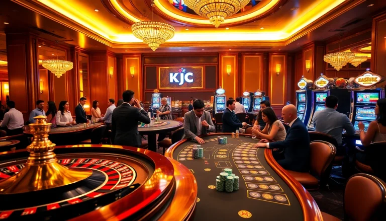 KJC gaming strategies come alive at a vibrant casino with poker tables and roulette.