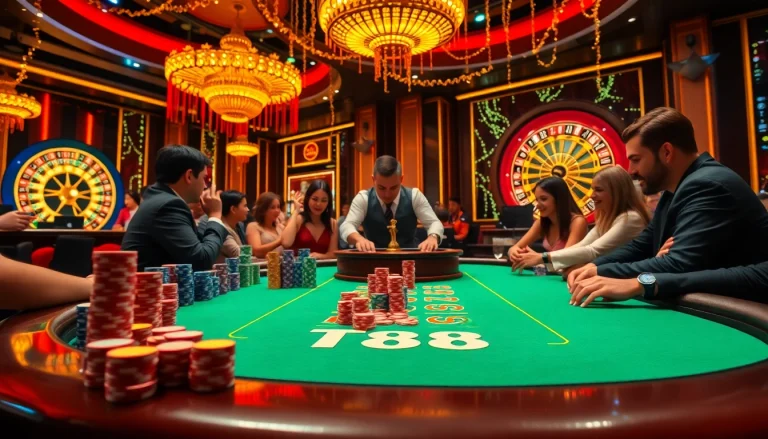 Experience the excitement of TT88 at a vibrant casino table with chips and cards.
