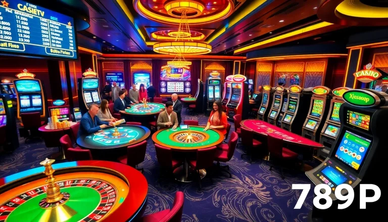 Excited players enjoying games at 789P casino with vibrant tables and slots.