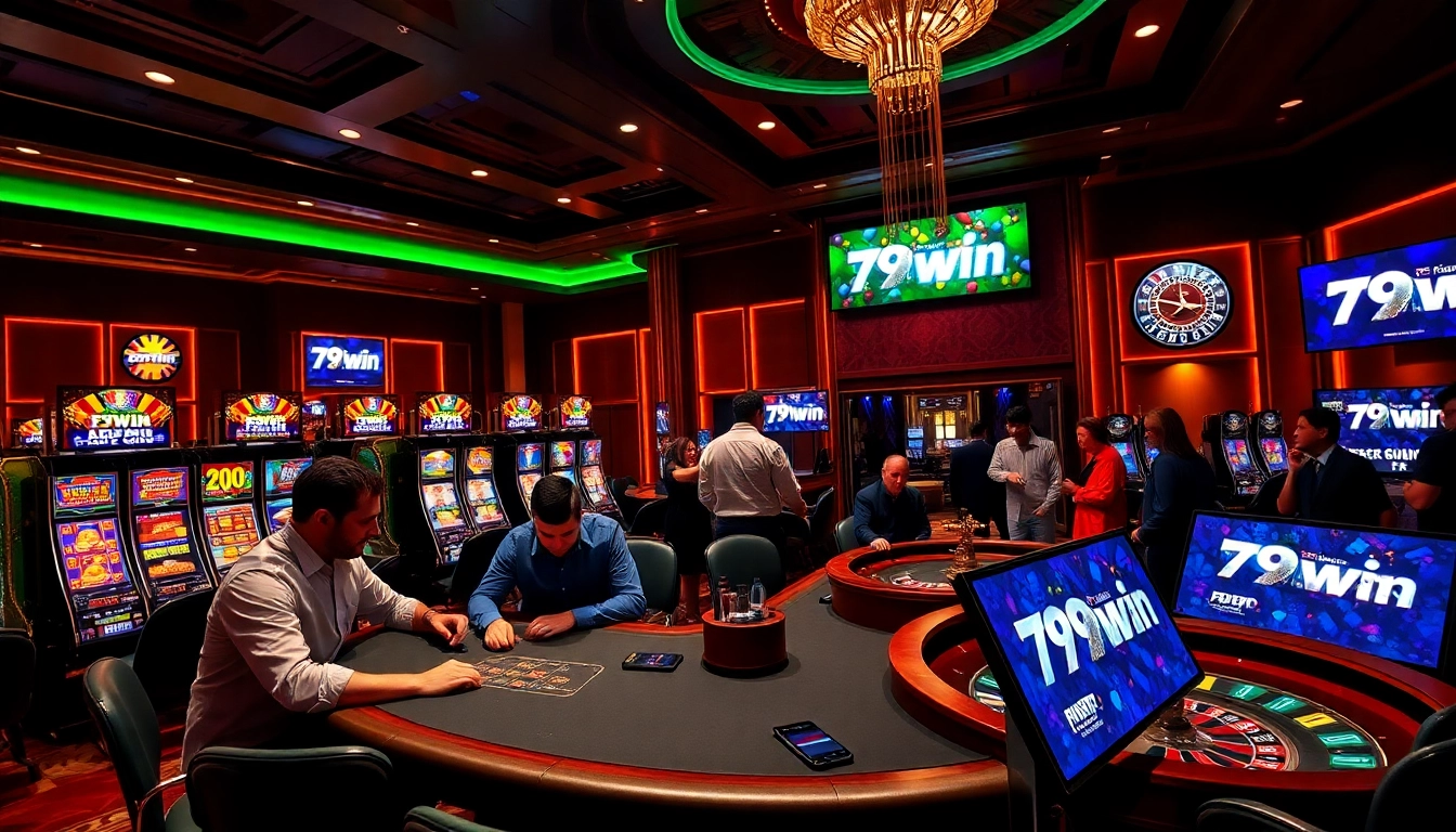 Experience the thrill of winning at 79win's vibrant casino with exciting poker tables and slot machines.