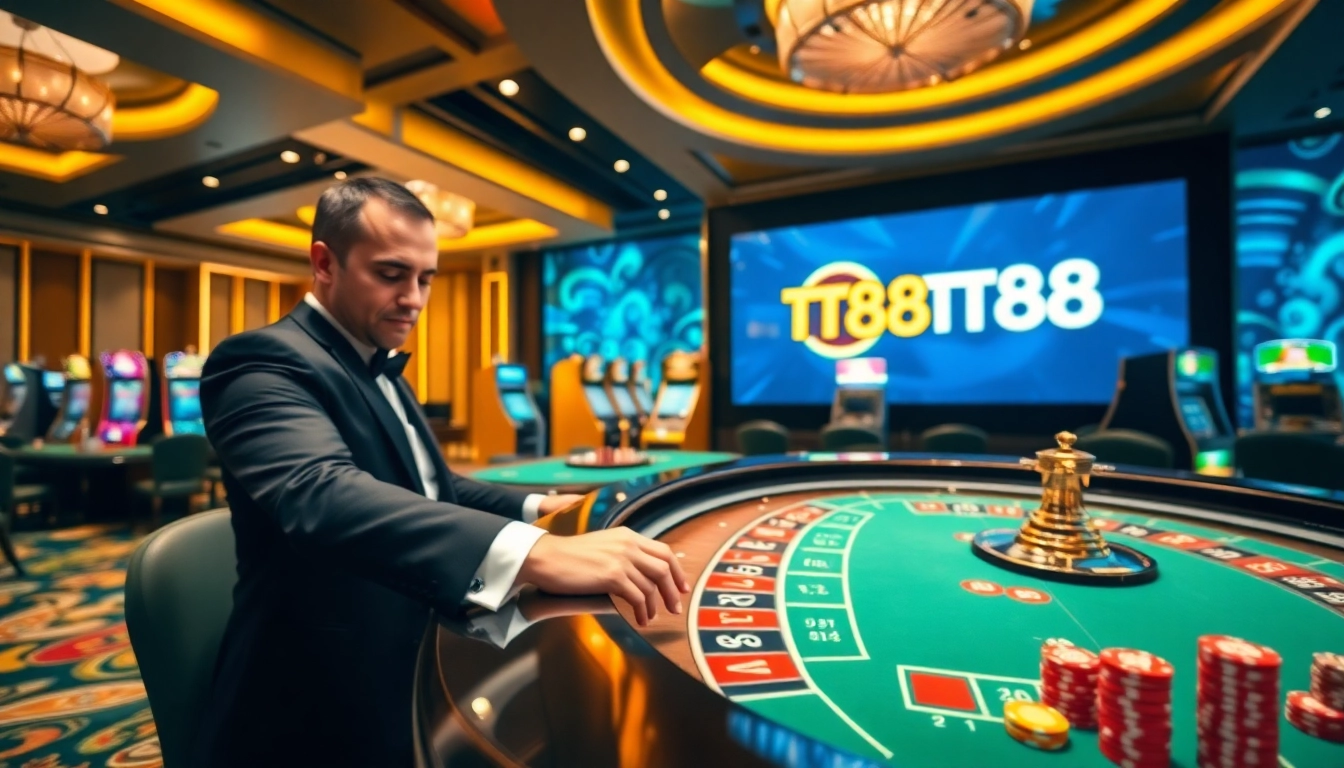Top players engaging in thrilling table games at TT88 casino, highlighting vibrant poker chips.