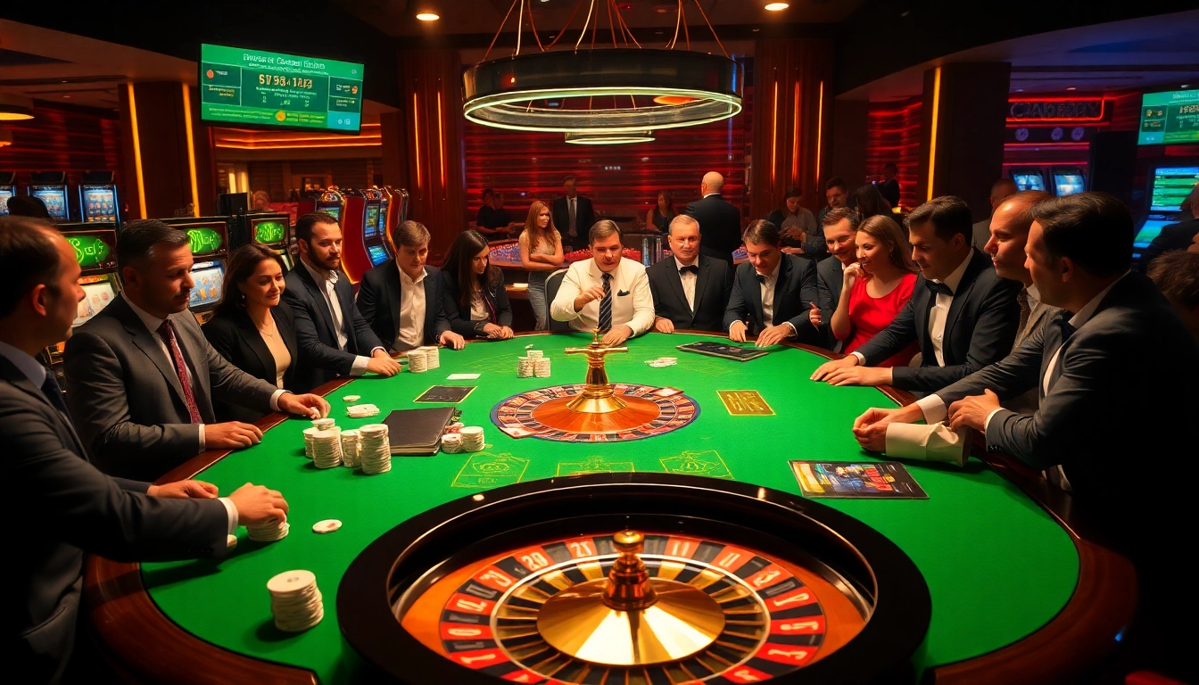 Players engage in thrilling high-stakes gaming at https://s8mx.com/, surrounded by colorful casino elements.
