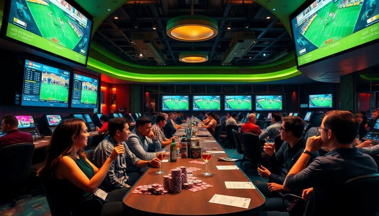 Exciting cá cược thể thao DR88 scene with gamblers placing bets in a luxurious casino setting.