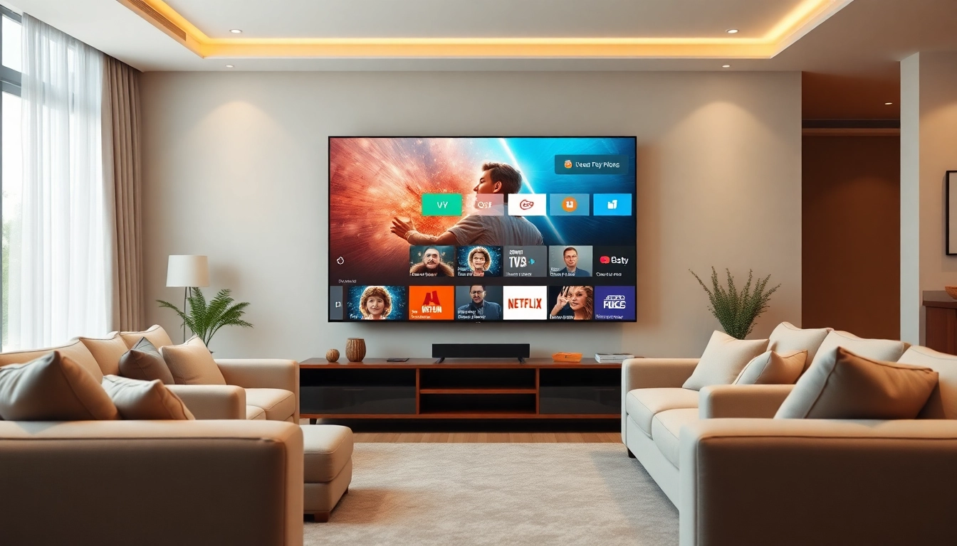 Erleben Sie IPTV Service online in einem modernen Wohnraum mit gemütlichem Ambiente.