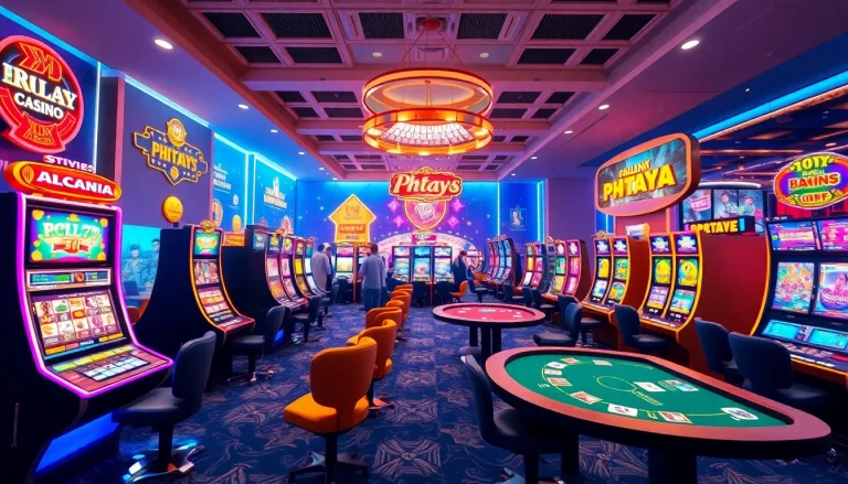 PHTAYA - Exciting online casino gaming environment featuring vibrant slots and card tables, showcasing interactive betting.