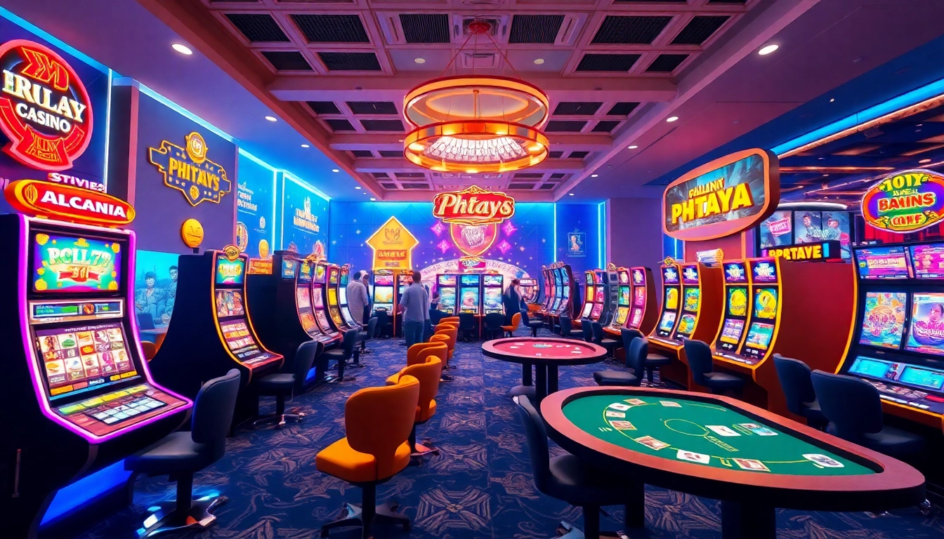 PHTAYA - Exciting online casino gaming environment featuring vibrant slots and card tables, showcasing interactive betting.