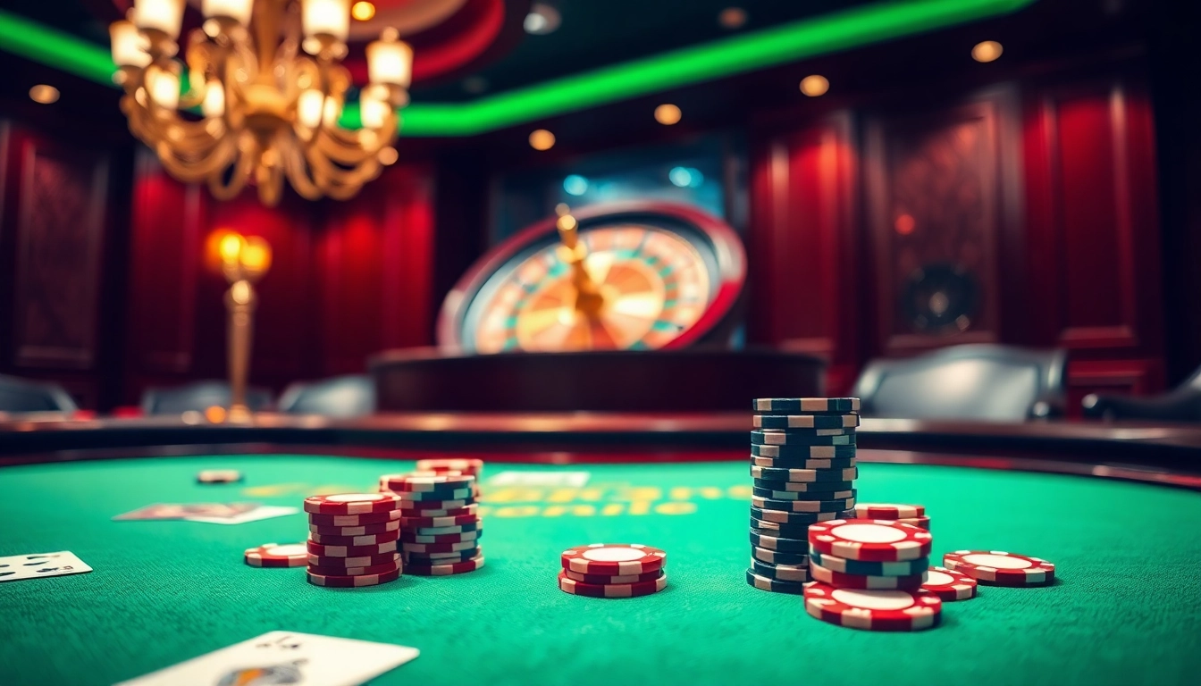 A high-stakes poker scene featuring dynamic gameplay and vibrant poker chips, showcasing tt88 com's thrilling atmosphere.