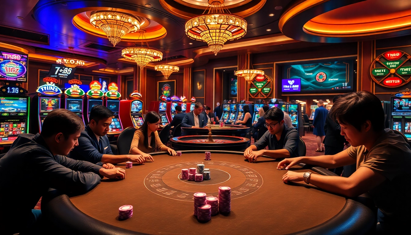 Experience thrilling online poker at TR88 with engaged players and vibrant chips lighting up the casino scene.