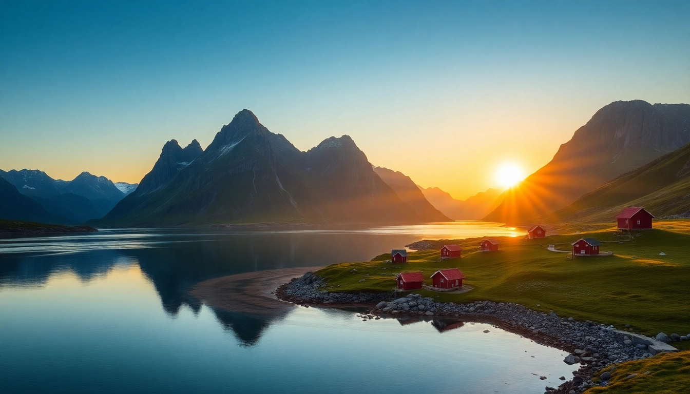 Erlebe Skandinavien-Urlaub mit einer atemberaubenden Lofoten-Landschaft bei Sonnenuntergang.