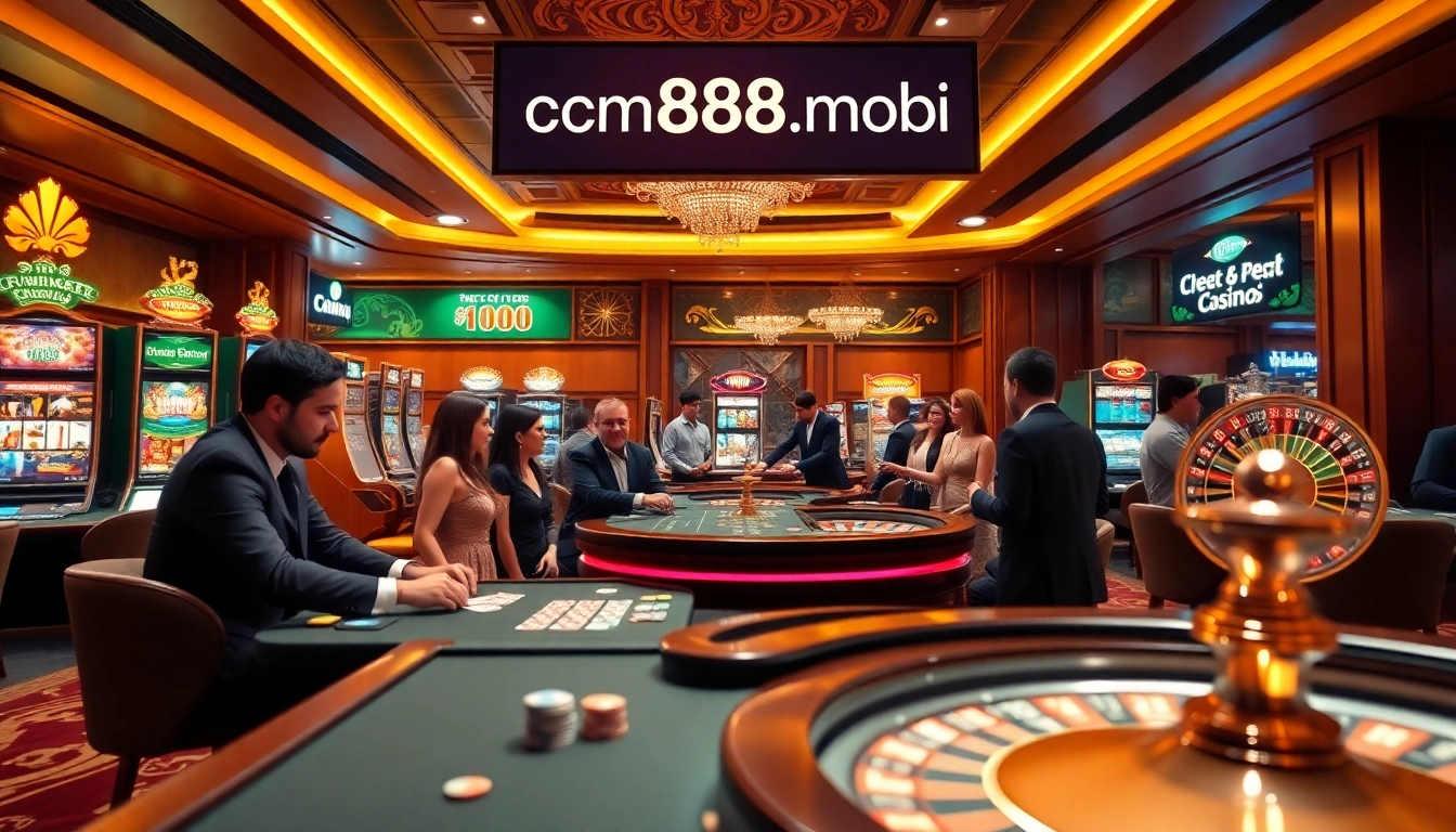 Experience thrilling gambling at cm888.mobi, featuring vibrant slot machines and excited players.