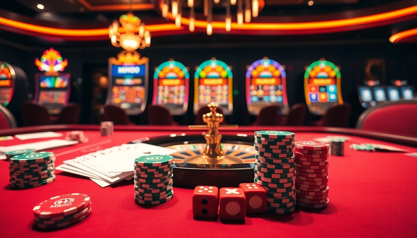 Experience the excitement of MMOO at a luxurious casino table with vibrant gambling elements.
