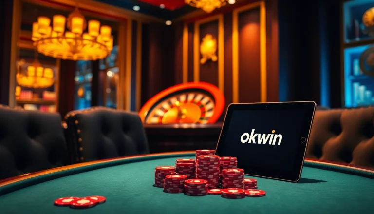 Play at the luxurious okwin casino table with vibrant roulette and high-stakes poker action.
