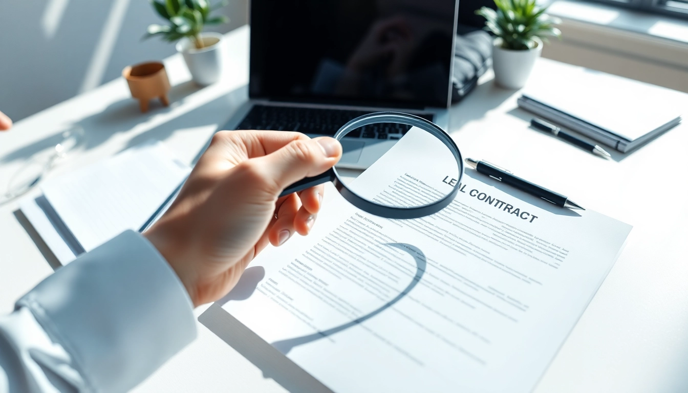 Verträge verstehen durch detaillierte Analyse von rechtlichen Dokumenten am Schreibtisch.