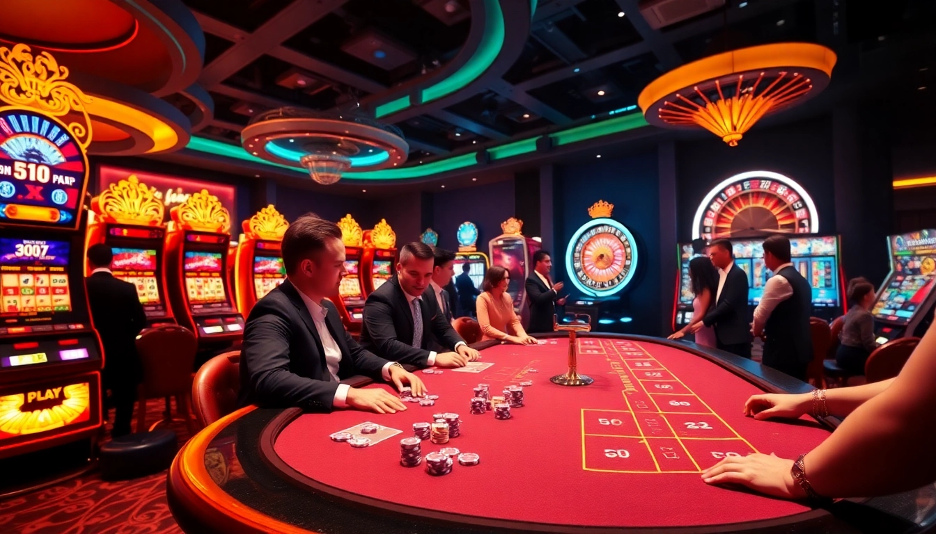 Experience the thrill of 3WIN at an upscale casino gaming table with poker chips and vibrant slot machines.